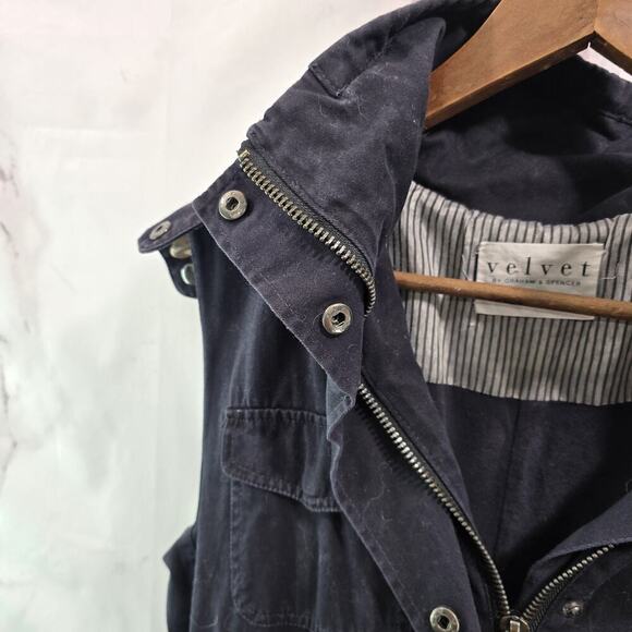 Velvet Graham Spencer Vest Womens Small Black Hooded Faux Fur Zip Odela Military - Picture 2 of 12